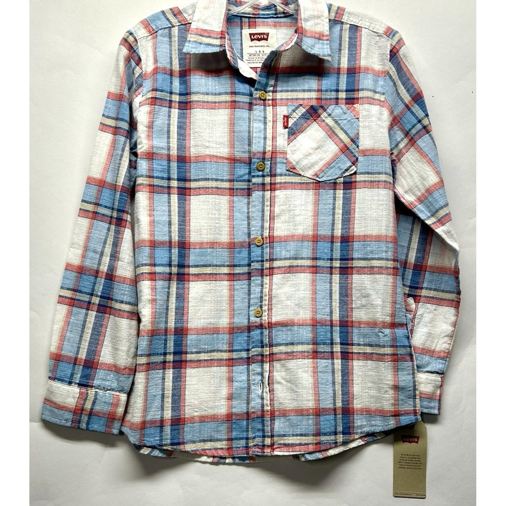 Levi's Youth Large 12-13 Years Plaid Cotton Multicolor Long Sleeve Shirt (E4)